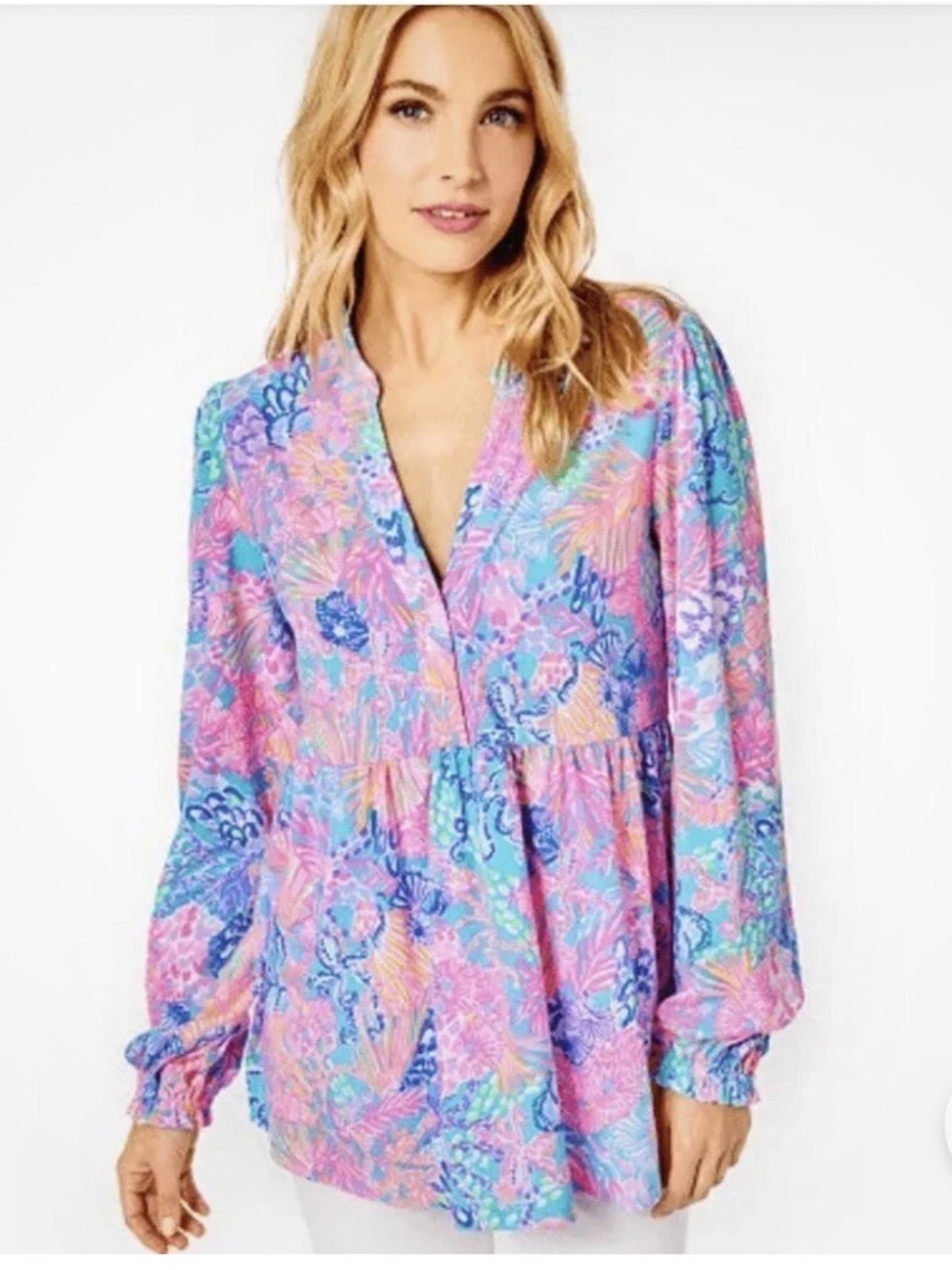 Lilly Pulitzer Winona Knit Top Blouse, MULTI SPLENDOR IN THE SAND, Size L, EUC